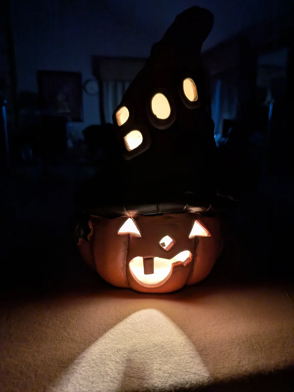 Vintage Halloween Jack-O'-Lantern Ceramic Light - Orange and Black